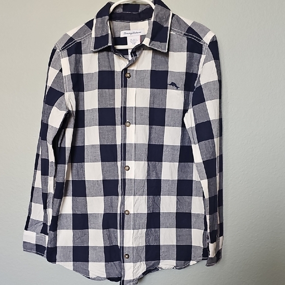 Tommy Bahama Other - Tommy Bahama Checkered Navy and White Shirt Boys Size 10/12 Large